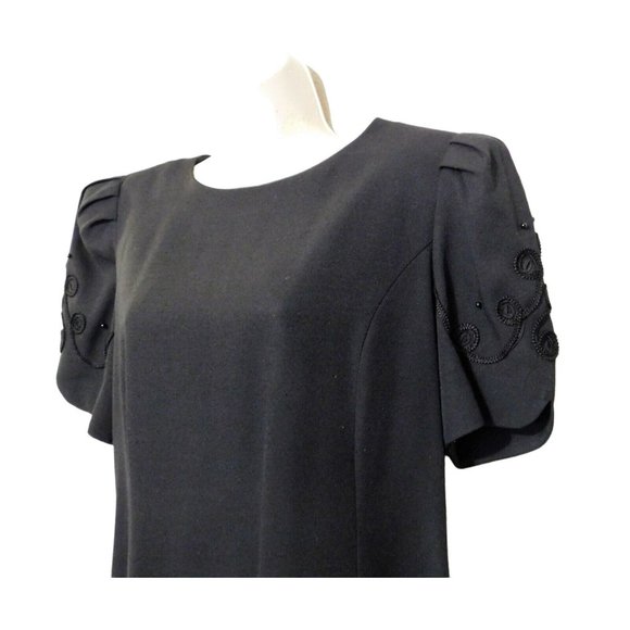 Anthony Mark Hankins Vintage Dress Size 10 Black Beaded Puff Sleeve - Picture 2 of 7